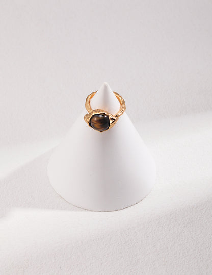 S925 Silver Vintage Tiger Eye Ring | Adjustable Open Band