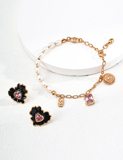 Vintage Natural Pearl & Pink Zircon Bracelet, pink zircon bracelet, natural pearl bracelet, S925 silver gemstone bracelet, vintage pearl jewelry, feminine bracelet, pearl zircon jewelry