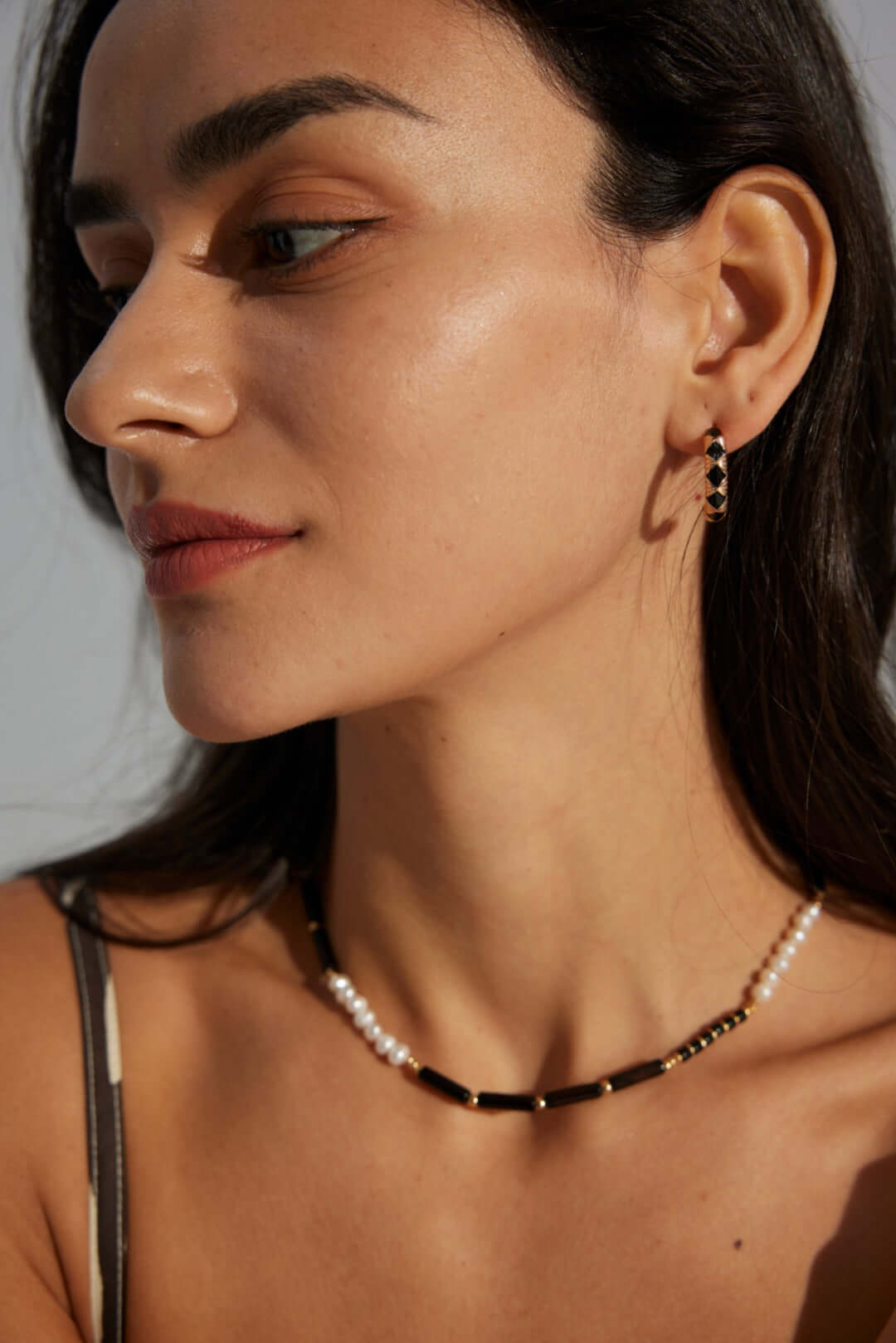 black onyx pearl necklace, black onyx necklace, pearl gemstone necklace, S925 silver pearl necklace, minimalist gemstone necklace, black and white jewelry, natural pearl necklace