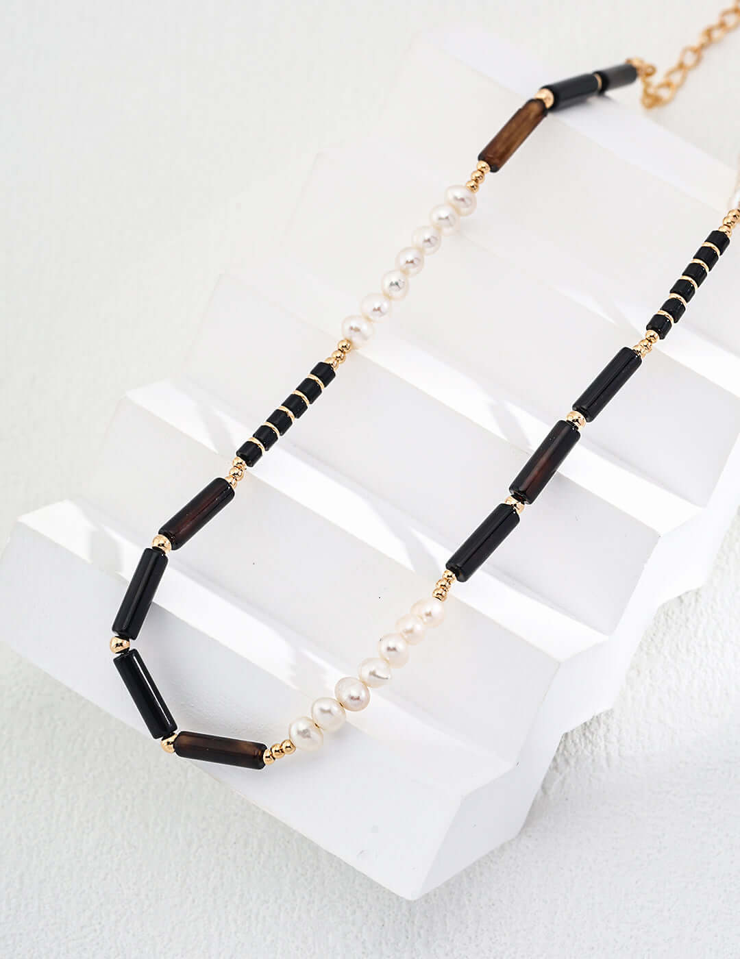 black onyx pearl necklace, black onyx necklace, pearl gemstone necklace, S925 silver pearl necklace, minimalist gemstone necklace, black and white jewelry, natural pearl necklace