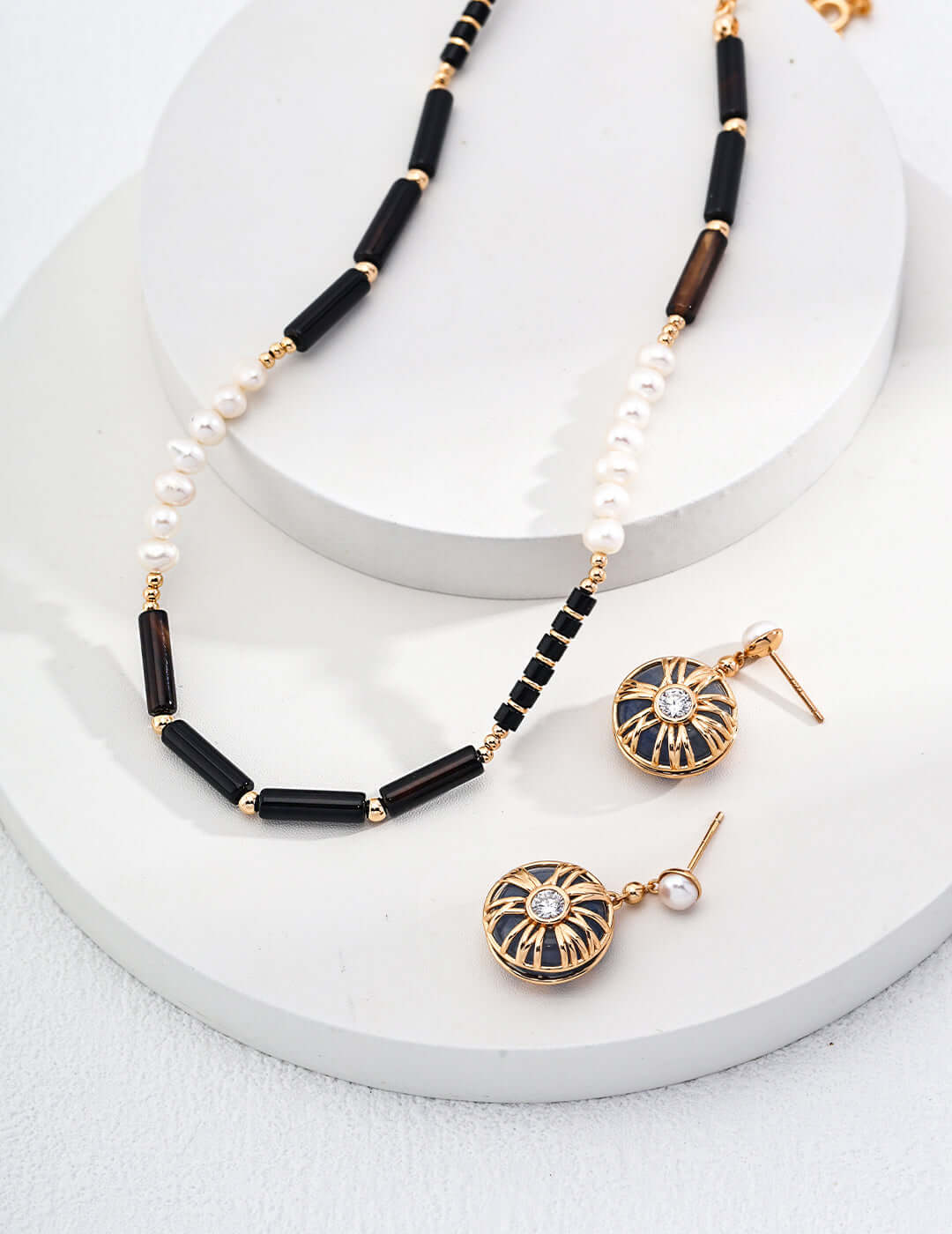 black onyx pearl necklace, black onyx necklace, pearl gemstone necklace, S925 silver pearl necklace, minimalist gemstone necklace, black and white jewelry, natural pearl necklace