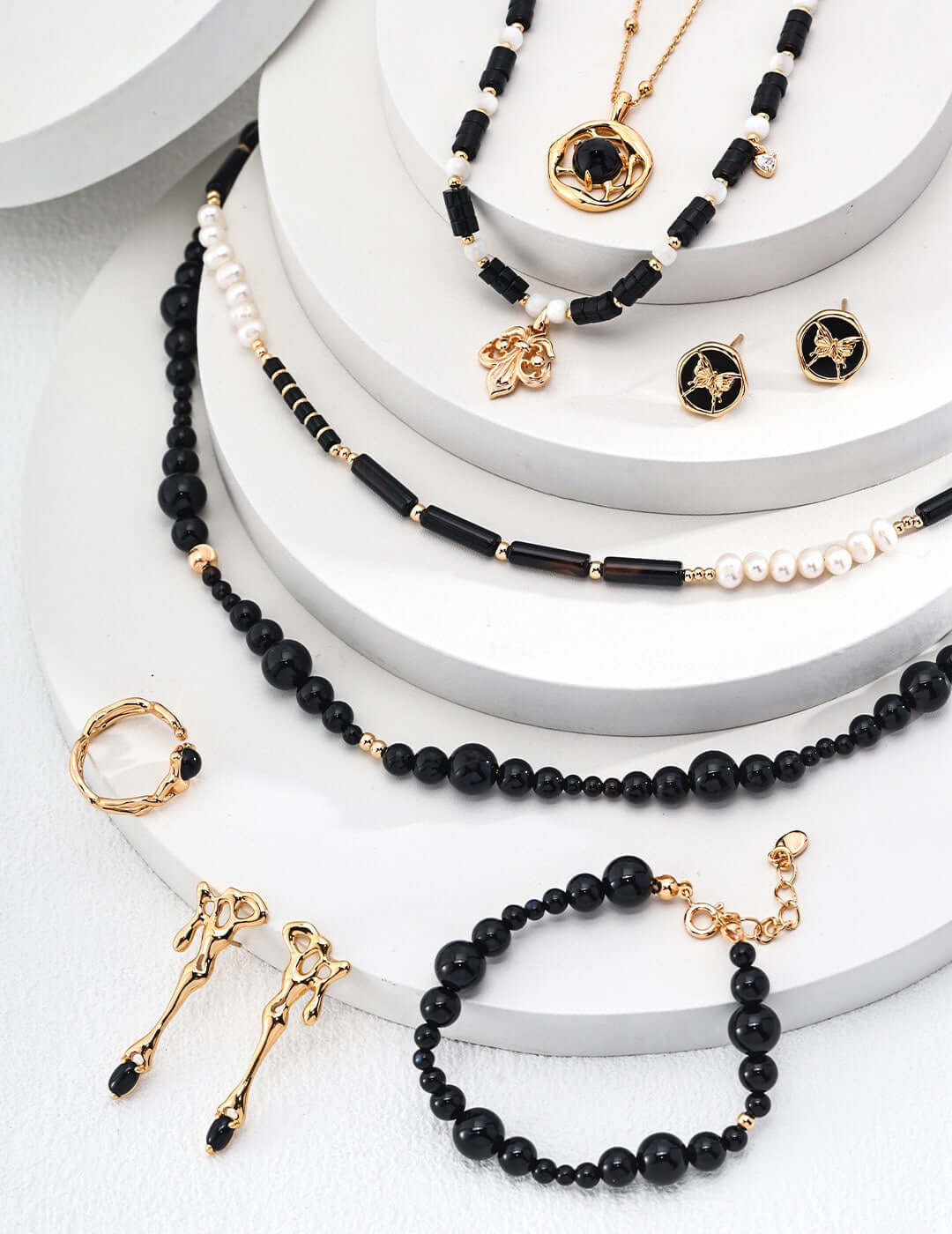 black onyx pearl necklace, black onyx necklace, pearl gemstone necklace, S925 silver pearl necklace, minimalist gemstone necklace, black and white jewelry, natural pearl necklace