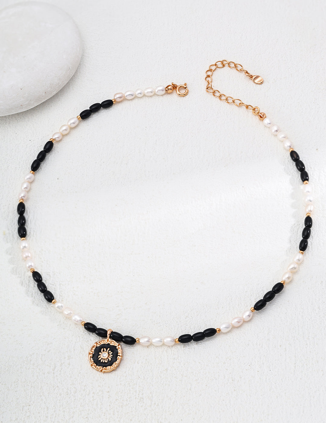 Black Onyx Enamel Pendant Necklace, S925 pearl enamel necklace, black onyx pendant, elegant gemstone necklace, black onyx pearl necklace, enamel pendant necklace, S925 silver gemstone necklace, elegant contemporary jewelry, natural pearl jewelry, black onyx jewelry