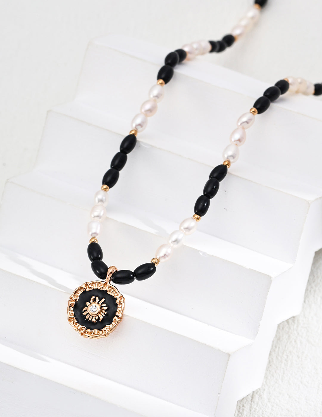 Black Onyx Enamel Pendant Necklace, S925 pearl enamel necklace, black onyx pendant, elegant gemstone necklace, black onyx pearl necklace, enamel pendant necklace, S925 silver gemstone necklace, elegant contemporary jewelry, natural pearl jewelry, black onyx jewelry