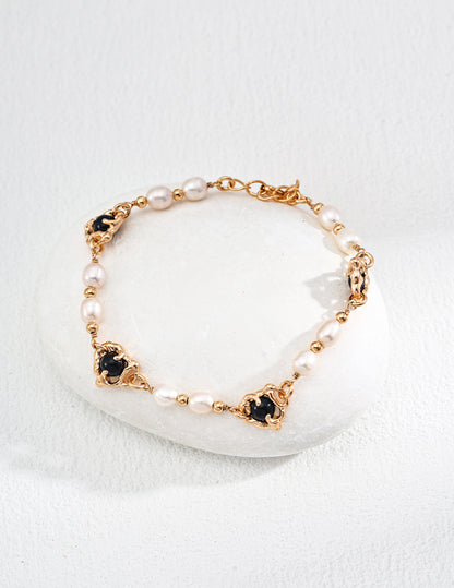 Natural Pearl Black Onyx Bracelet in S925 Silver