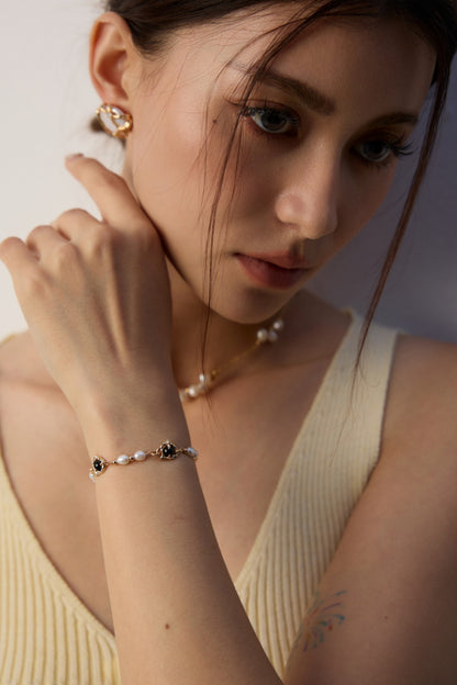 Natural Pearl Black Onyx Bracelet in S925 Silver