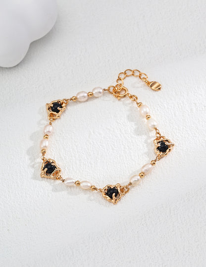 Natural Pearl Black Onyx Bracelet in S925 Silver