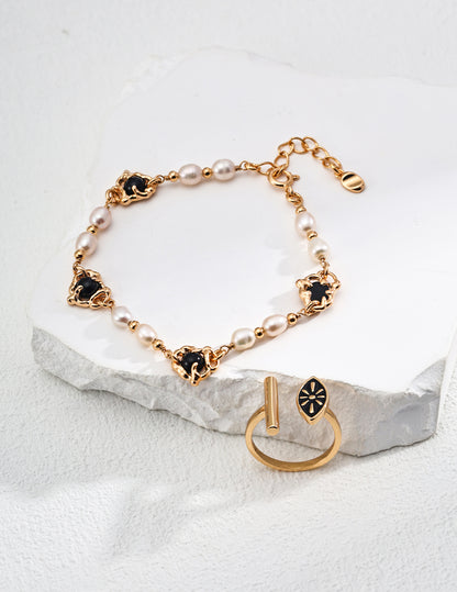 Natural Pearl Black Onyx Bracelet in S925 Silver