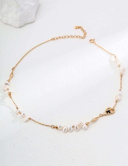 baroque pearl black onyx necklace, French style pearl necklace, black onyx pearl jewelry, baroque pearl pendant,  S925 silver necklace, vintage French necklace, pearl gemstone necklace