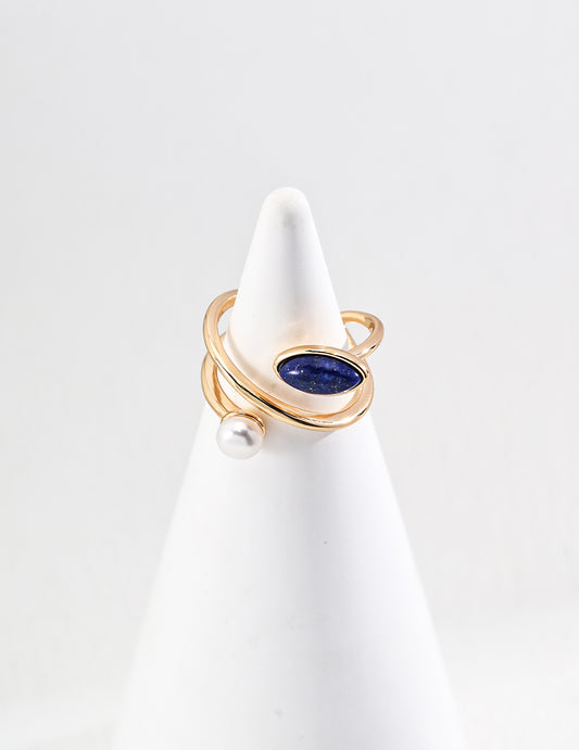 Natural Pearl Lapis Lazuli Ring, S925 silver lapis lazuli ring, open vintage gemstone ring, natural pearl gemstone ring, lapis lazuli pearl ring, S925 silver gemstone ring, natural pearl ring, vintage open ring, artisan gemstone jewelry, blue gemstone ring