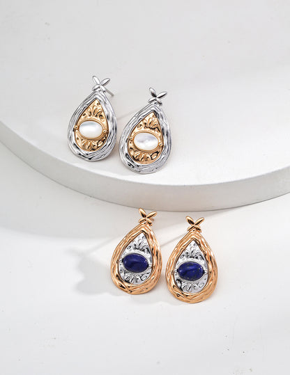S925 silver mother of pearl & Lapis Lazuli Earrings, S925 silver earrings, mother of pearl earrings, lapis lazuli jewelry, two-tone earrings,  artistic earrings, handcrafted silver jewelry, unique designer earrings