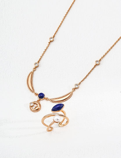 S925 silver lapis lazuli necklace, lapis lazuli necklace,  S925 silver gemstone necklace,  vintage lapis lazuli jewelry,  lapis lazuli pendant,  zircon pendant necklace,  artistic fluid design jewelry
