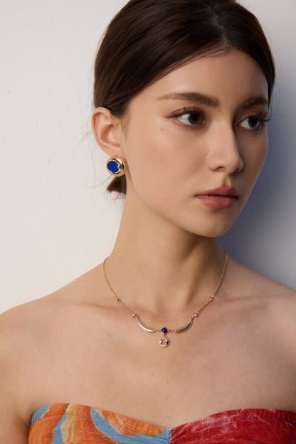 S925 silver lapis lazuli necklace, lapis lazuli necklace,  S925 silver gemstone necklace,  vintage lapis lazuli jewelry,  lapis lazuli pendant,  zircon pendant necklace,  artistic fluid design jewelry