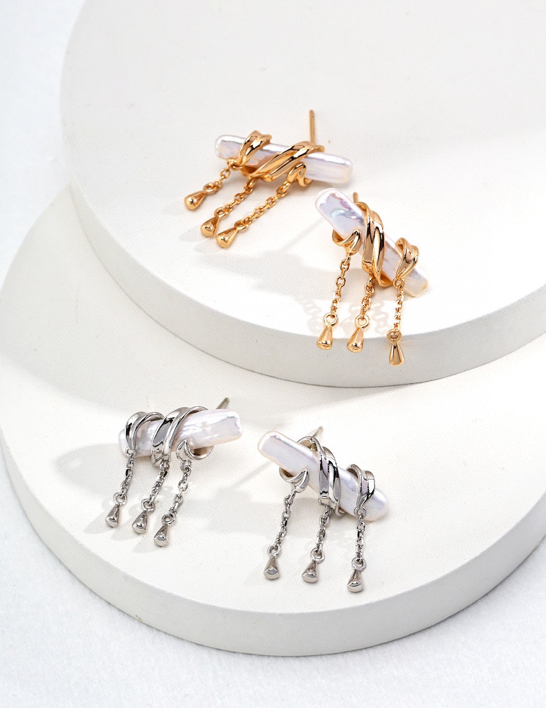 Baroque Pearl Tassel Earrings | Vintage Gold & Platinum Finish