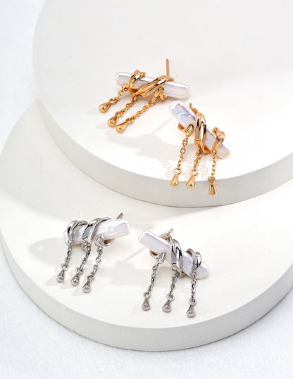 Baroque Pearl Tassel Earrings | Vintage Gold & Platinum Finish