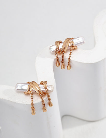 Baroque Pearl Tassel Earrings | Vintage Gold & Platinum Finish