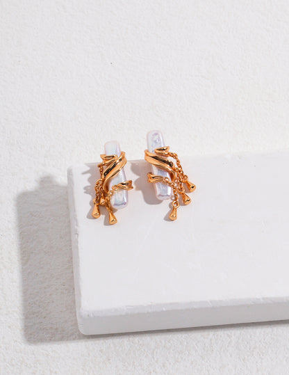 Baroque Pearl Tassel Earrings | Vintage Gold & Platinum Finish
