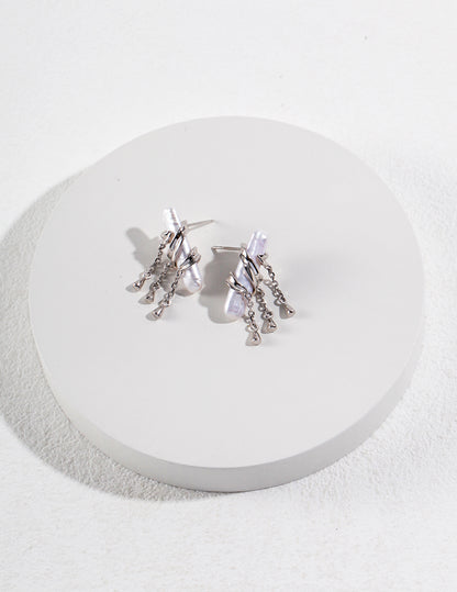 Baroque Pearl Tassel Earrings | Vintage Gold & Platinum Finish