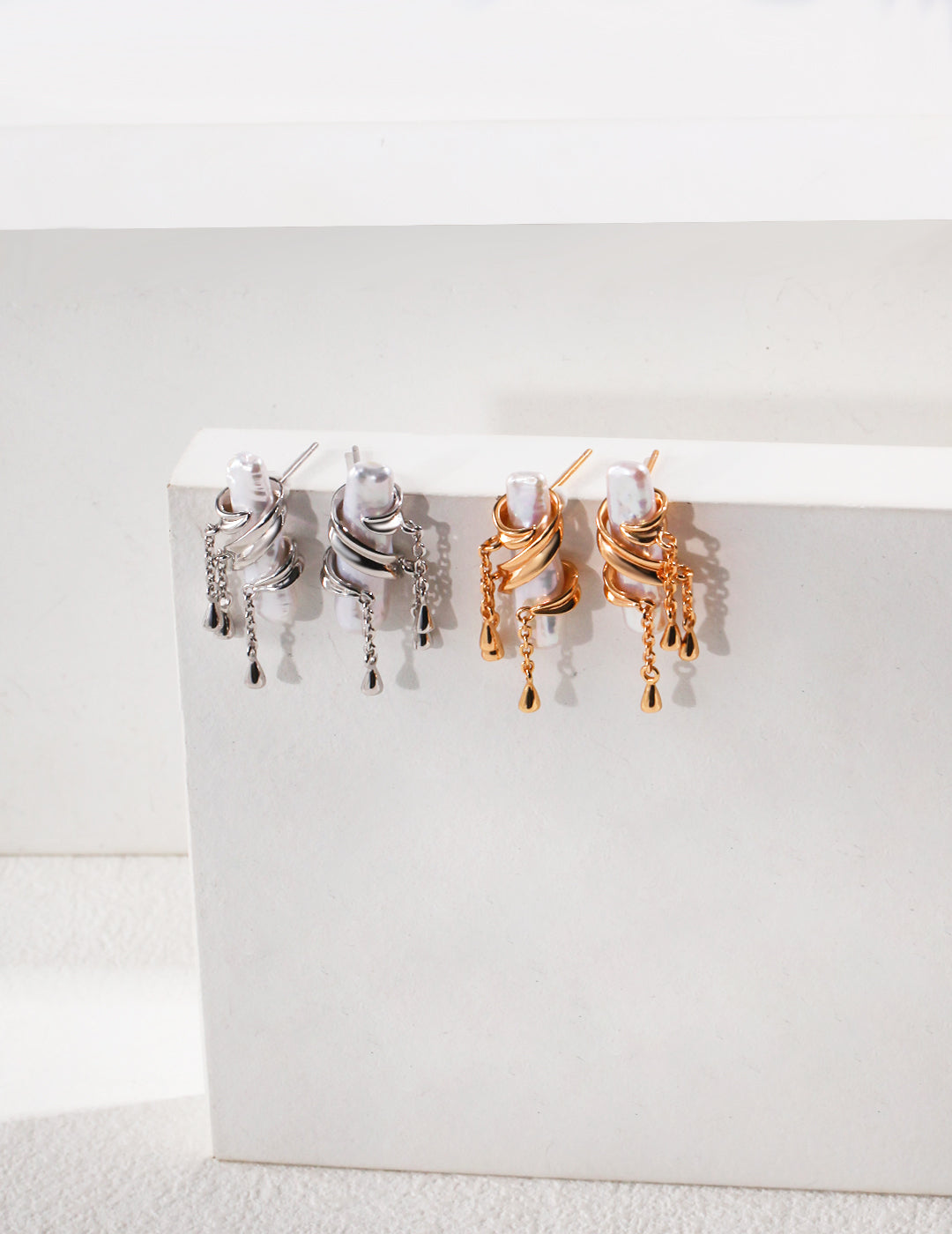 Baroque Pearl Tassel Earrings | Vintage Gold & Platinum Finish