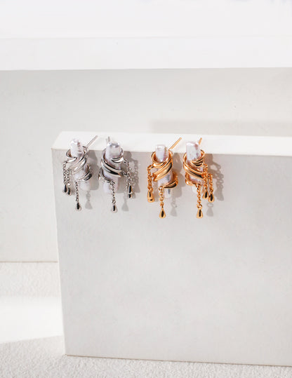 Baroque Pearl Tassel Earrings | Vintage Gold & Platinum Finish