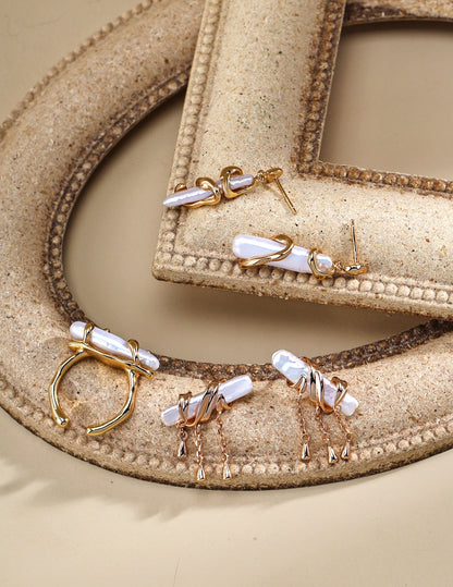 Baroque Pearl Tassel Earrings | Vintage Gold & Platinum Finish