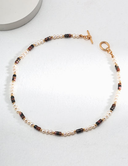 Tiger’s Eye & Natural Pearl Necklace | S925 Minimalist Elegant