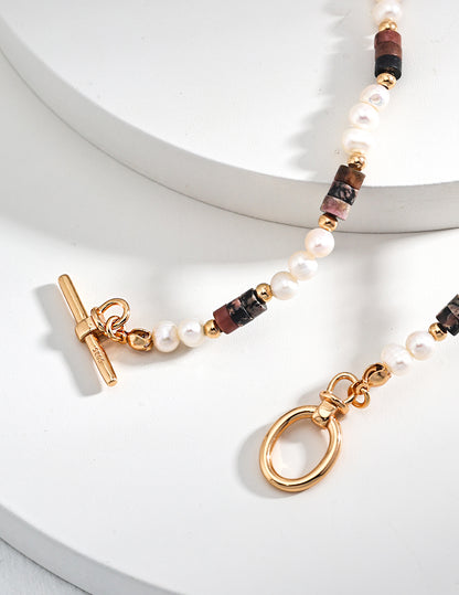 Tiger’s Eye & Natural Pearl Necklace | S925 Minimalist Elegant