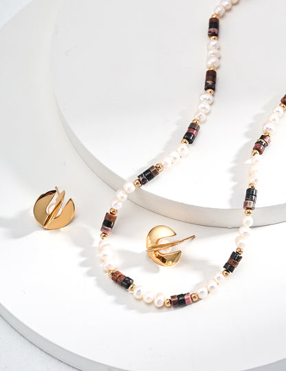 Tiger’s Eye & Natural Pearl Necklace | S925 Minimalist Elegant