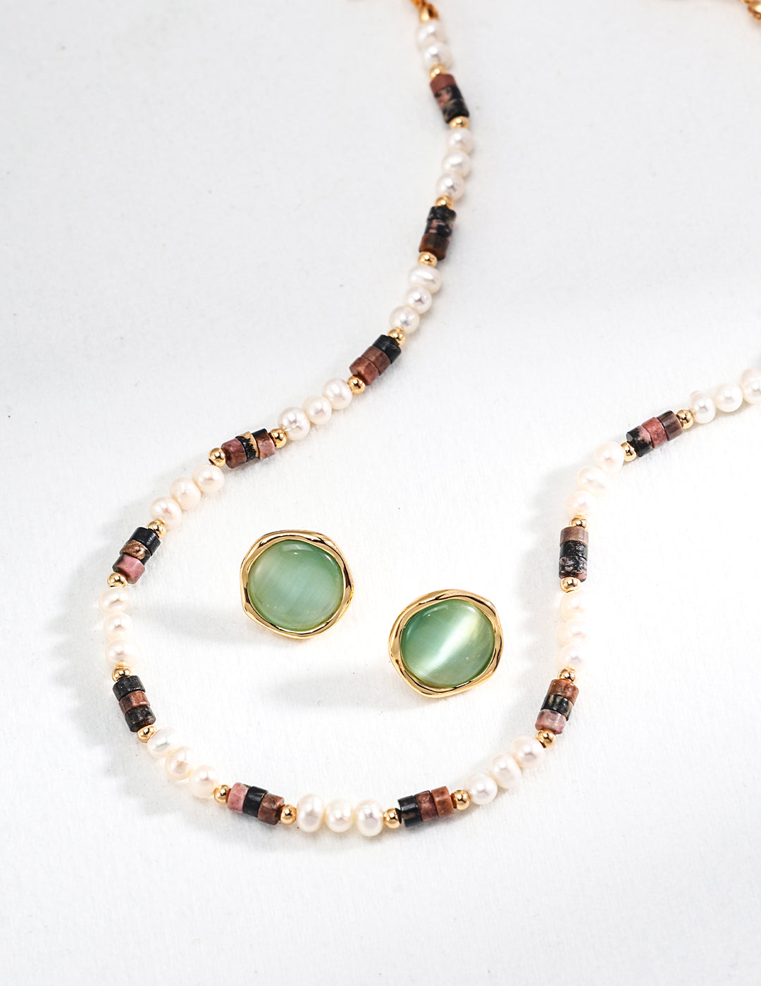 Tiger’s Eye & Natural Pearl Necklace | S925 Minimalist Elegant