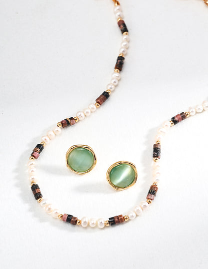 Tiger’s Eye & Natural Pearl Necklace | S925 Minimalist Elegant