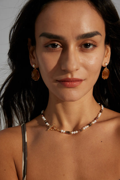 Tiger’s Eye & Natural Pearl Necklace | S925 Minimalist Elegant