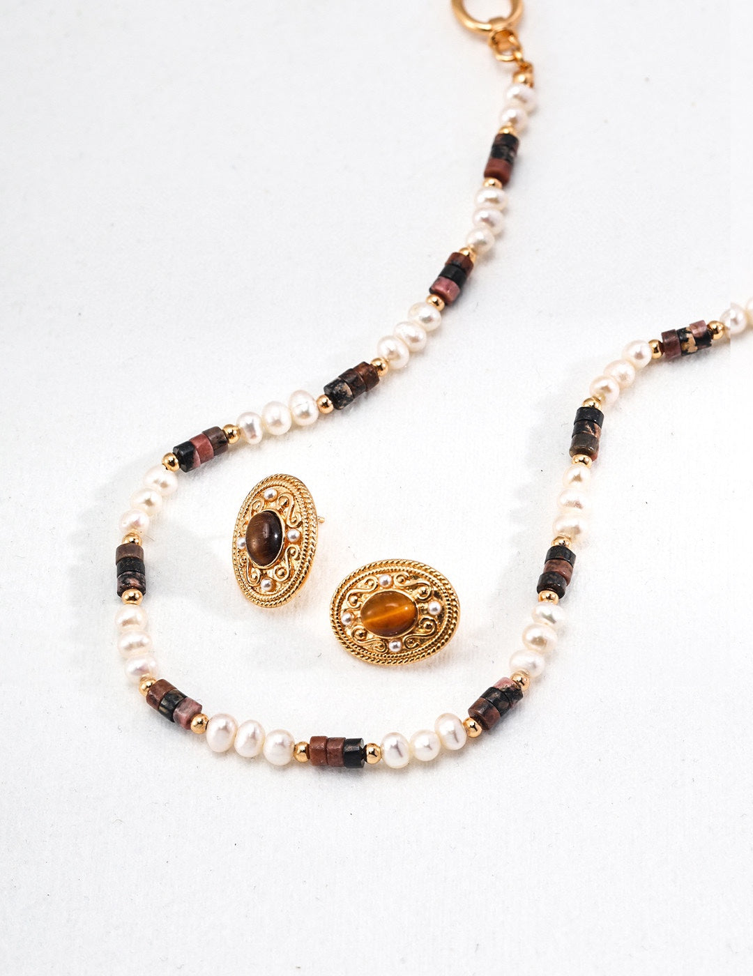 Tiger’s Eye & Natural Pearl Necklace | S925 Minimalist Elegant