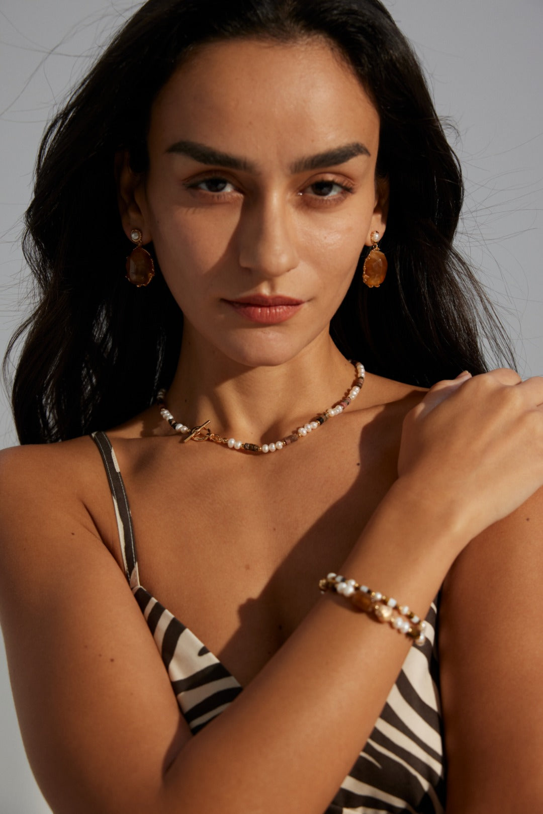 Tiger’s Eye & Natural Pearl Necklace | S925 Minimalist Elegant