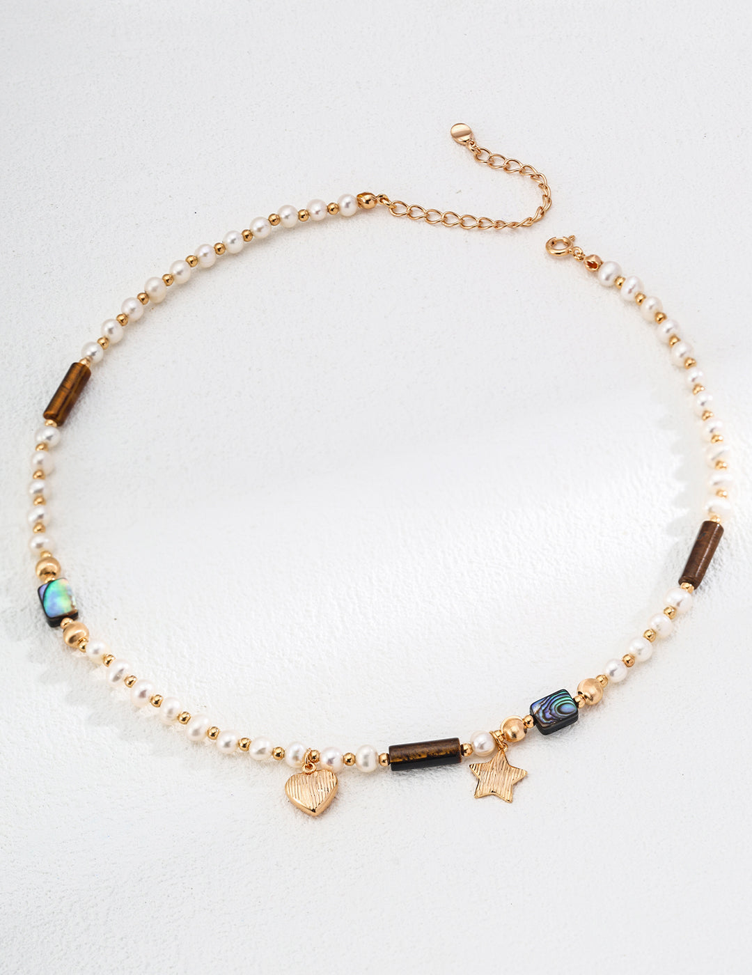 S925 silver star necklace with pearl tiger eye and abalone shell