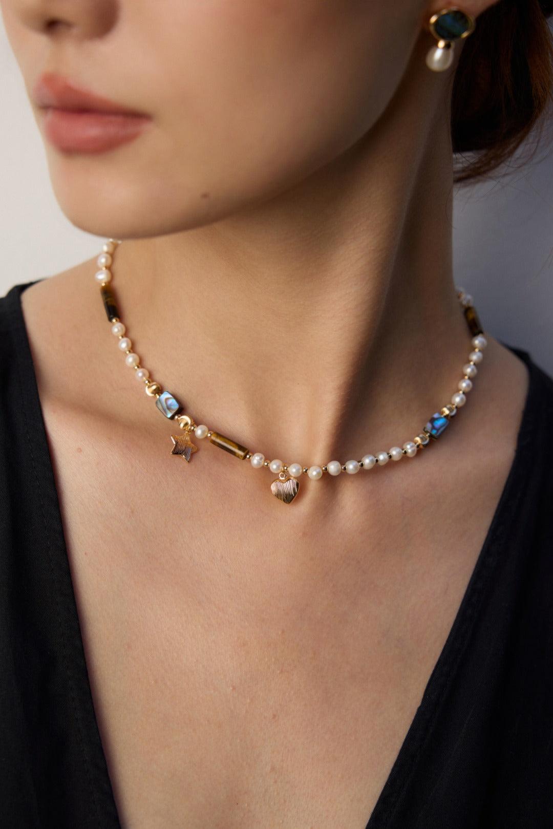 Natural Pearl  & Tiger Eye Stone Necklace
