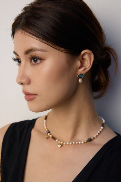 Natural Pearl  & Tiger Eye Stone Necklace