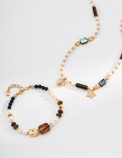 Natural Pearl  & Tiger Eye Stone Necklace
