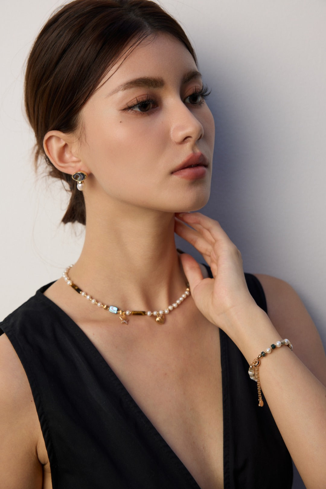 Natural Pearl  & Tiger Eye Stone Necklace