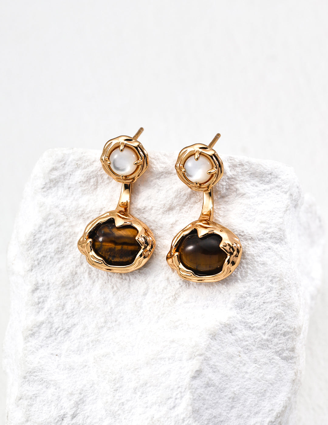 Tiger Eye & Mother of Pearl  Earrings | Convertible Design