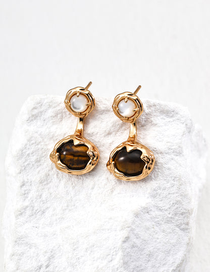 Tiger Eye & Mother of Pearl  Earrings | Convertible Design