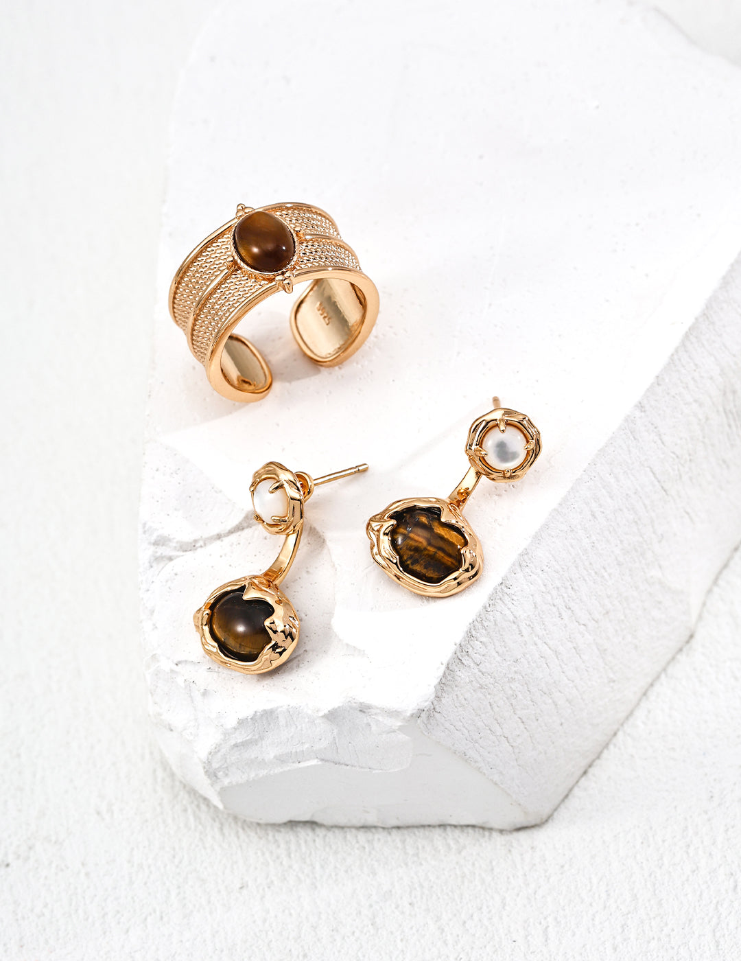 Tiger Eye & Mother of Pearl  Earrings | Convertible Design