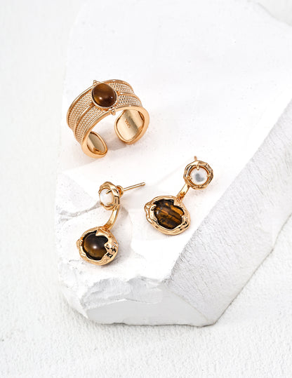 Tiger Eye & Mother of Pearl  Earrings | Convertible Design