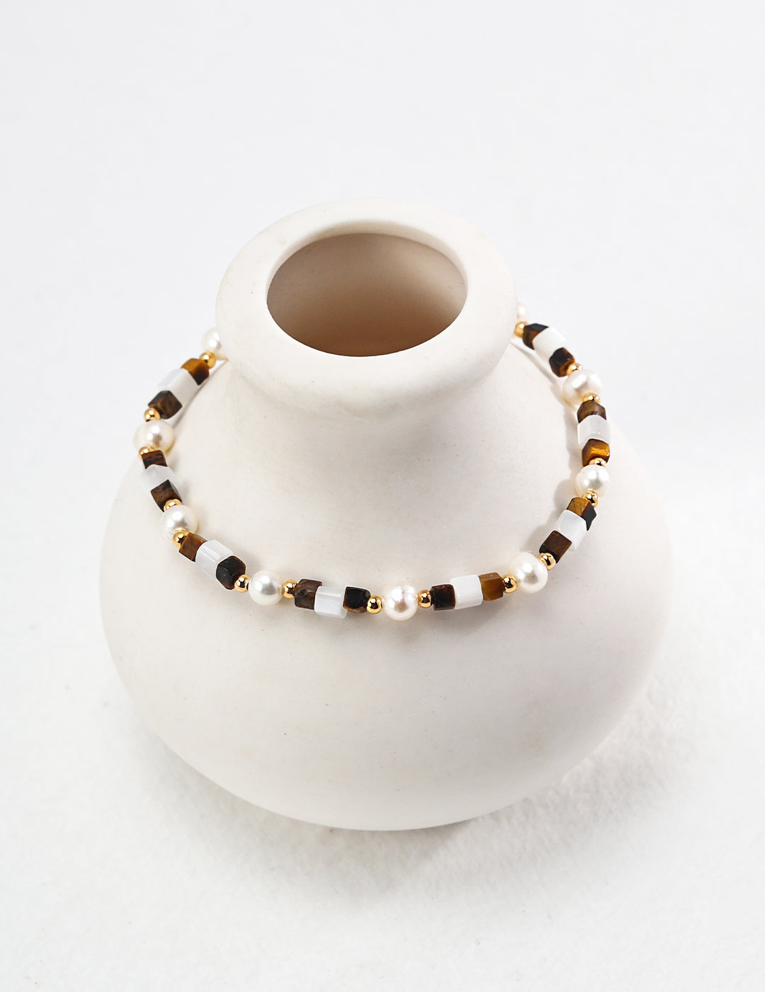 Tiger Eye & Natural Pearl Bracelet With Mother of Pearl