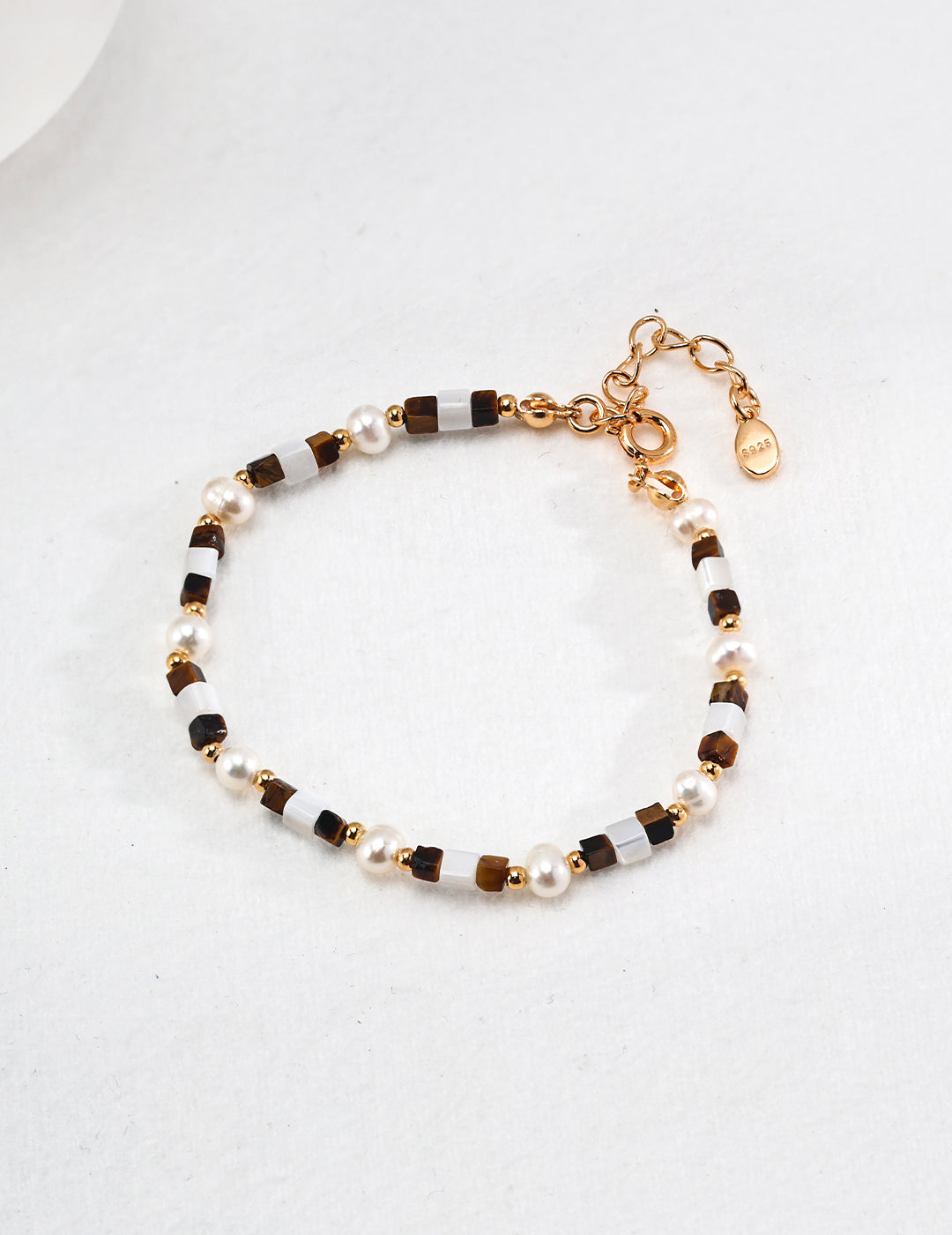 Tiger Eye & Natural Pearl Bracelet With Mother of Pearl