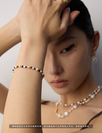 Tiger Eye & Natural Pearl Bracelet With Mother of Pearl