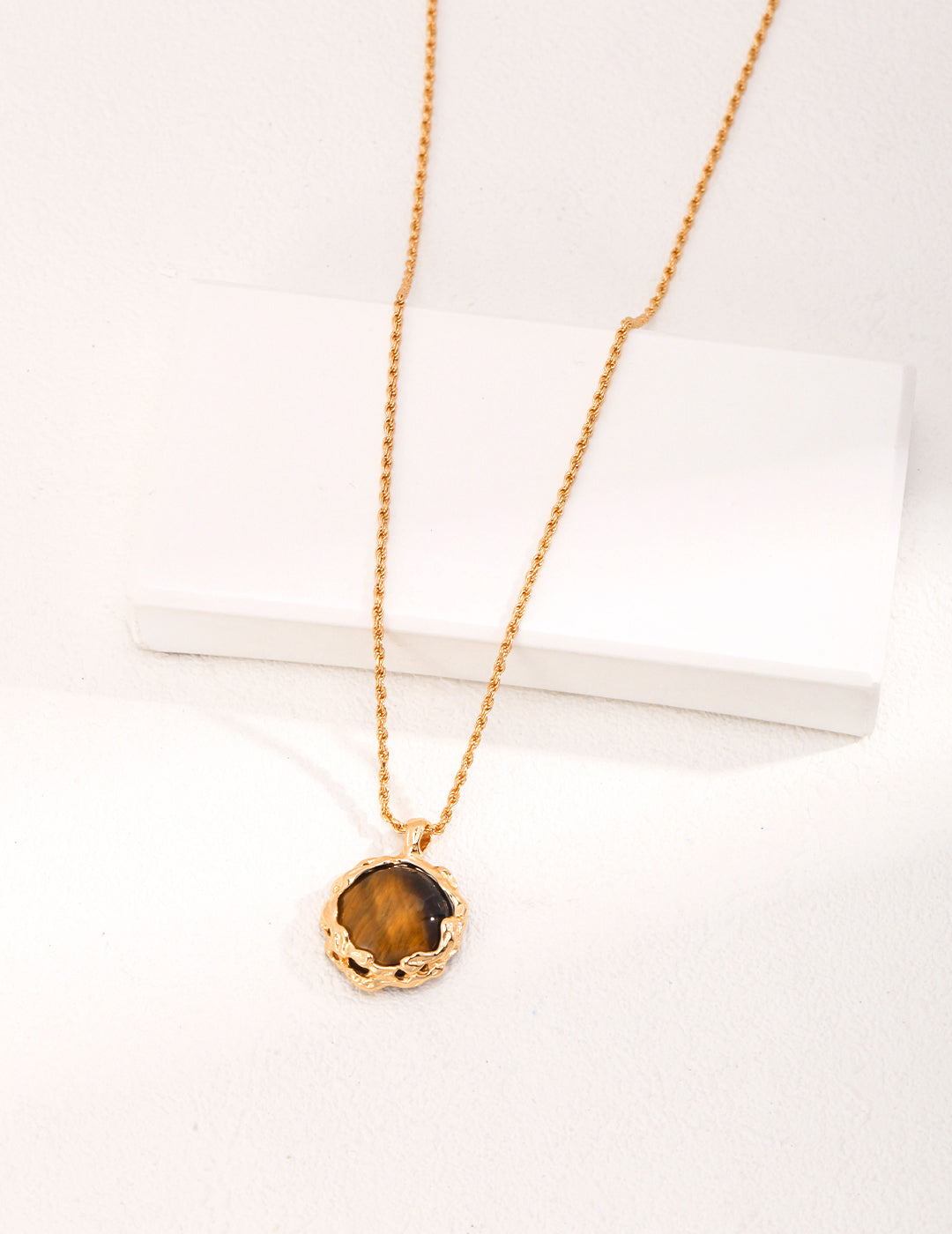 Tiger Eye Pendant Necklace | Hand-Carved Volcanic Texture
