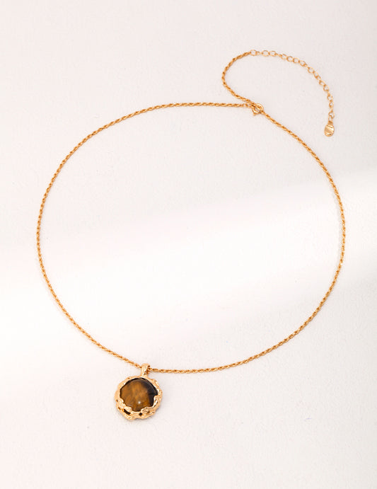 Tiger Eye Pendant Necklace | Hand-Carved Volcanic Texture