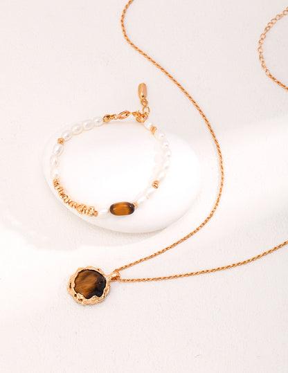 Tiger Eye Pendant Necklace | Hand-Carved Volcanic Texture