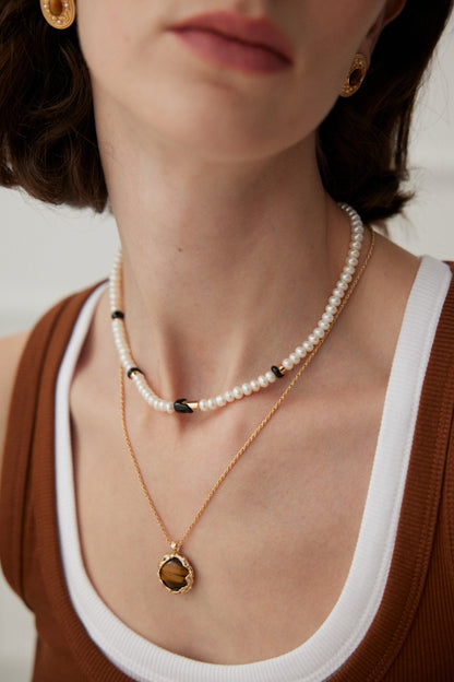 Tiger Eye Pendant Necklace | Hand-Carved Volcanic Texture