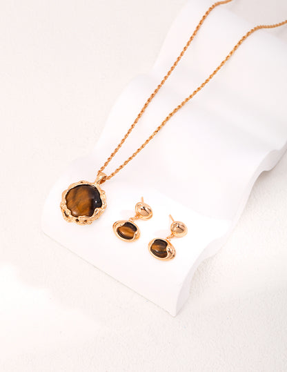 Tiger Eye Pendant Necklace | Hand-Carved Volcanic Texture